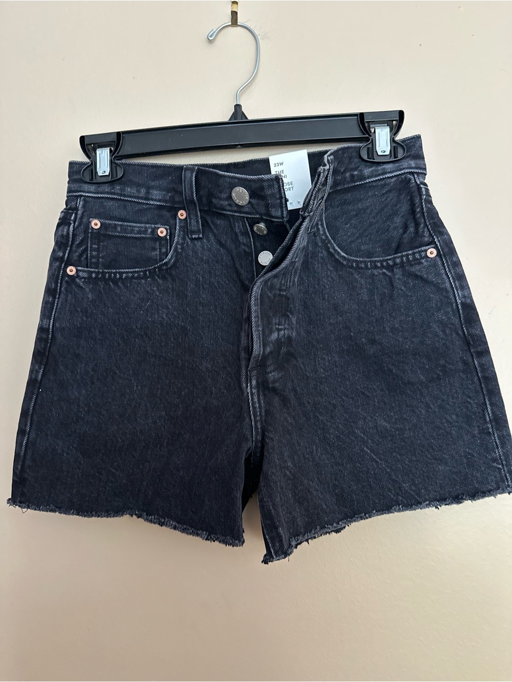 Denim Forum Black High-Rise Raw Hem Jean Shorts